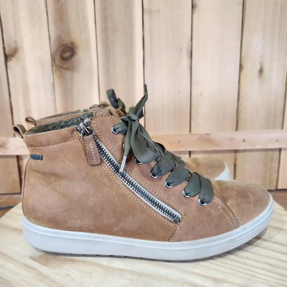 ECCO Soft 7 Tred GTX HI Boots Womens 10 Brown Leather Zip Lined Walking Comfort
